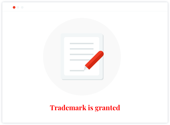 Image of a browser window with an email and the words Trademark is granted